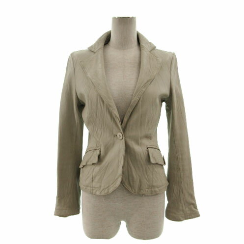 【中古】プロフィール PROFILE ジャケット テーラードカラー レザー 羊革 シワ加工 グレージュ 38 レディース 【ベクトル 古着】 221002