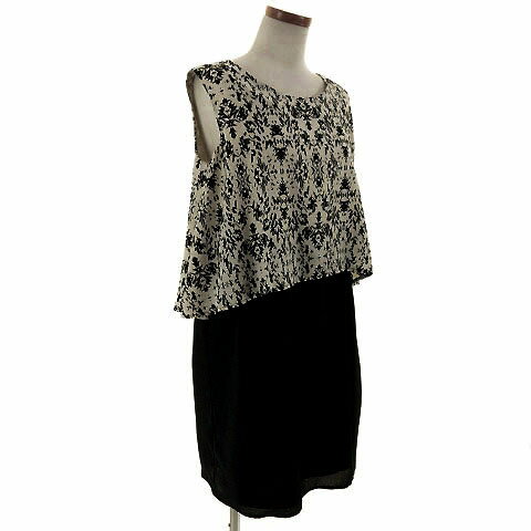 【中古】 アバハウス ABAHOUSE ECRU ワンピース ひざ丈 ノースリーブ 切替 黒 オフ白 F レディース 【ベクトル 古着】 190414