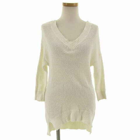 V-Neck - 【中古】 プラステ PLST ニット 七分袖 Vネック リネン混 ホワイト 白 2 レディース 【ベクトル 古着】 190409