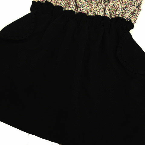 【中古】 トゥーパーセントトウキョウ 2％TOKYO ワンピース 半袖 ミニ丈 ドッキング フリル ツイード ベージュ ブラック 黒 マルチカラー F レディース 【ベクトル 古着】 190509