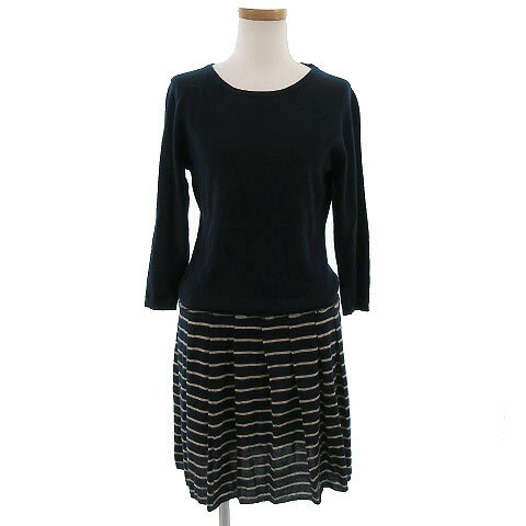 樂天商城 - 【中古】エンリエリ enrieri ワンピース ひざ丈 七分袖 ニット ボーダー ウール 紺 ベージュ 2 レディース 【ベクトル 古着】 190710 ベクトルプレミアム店