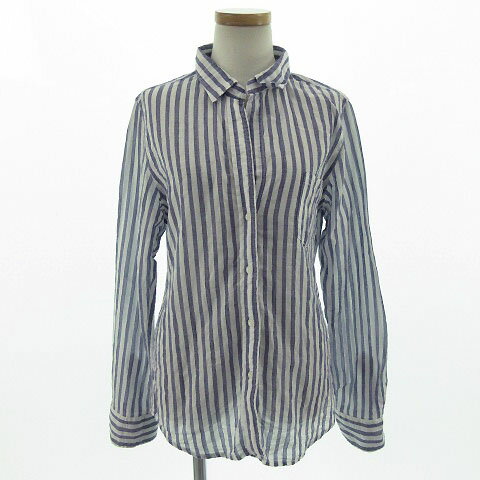 【中古】カニーハウス KEARNEY HOUSE シャツ 長袖 ストライプ コットン混 白 紺 M レディース 【ベクト..