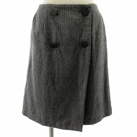 【中古】アーバンリサーチ URBAN RESEARCH スカート ラップスカート ひざ丈 ダブル ウール ヘリンボーン ブラック 黒 グレー 38 レディース 【ベクトル 古着】 190712 ベクトルプレミアム店