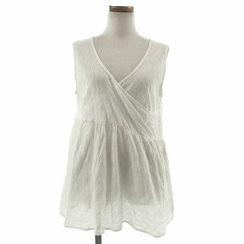 【中古】ヒューマンウーマン HUMAN WOMAN カットソー ノースリーブ 刺繍 リネン混 ホワイト 白 M レディース 【ベクトル 古着】 190725 ベクトルプレミアム店(4.0)