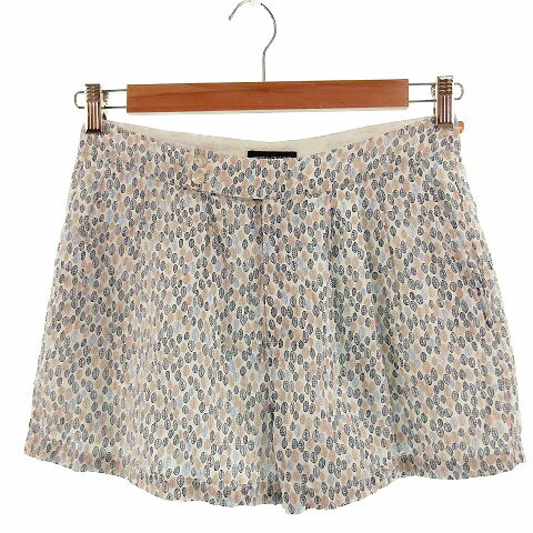 Linen, Hemp - 【中古】ポンデシャロン PONT DE CHALONS パンツ ショートパンツ 葉っぱ柄 総柄 リネン100% オフ白 青 ベージュ 38 レディース 【ベクトル 古着】 190830 ベクトルプレミアム店