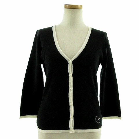 【中古】ビッキー VICKY カーディガン 七分袖 ラインストーン オフ白 ブラック 黒 レディース 【ベクトル 古着】 190927 ベクトルプレミアム店