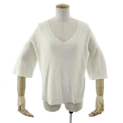 V-Neck - 【中古】N.Natural Beauty Basic N.ナチュラルビューティーベーシック ニット 半袖 Vネック コットン混 オフ白 M レディース 【ベクトル 古着】 200406 ベクトルプレミアム店