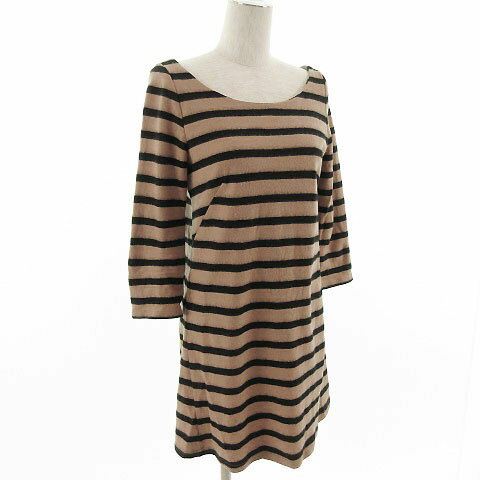 【中古】ジュエルチェンジズ Jewel Changes アローズ チュニック 七分袖 ボーダー ウール ブラウン系 ブラック 黒 レディース 【ベクトル 古着】 200320 ベクトルプレミアム店