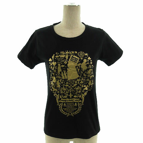 【中古】グラニフ graniph Tシャツ 半袖 丸首 ブラック 黒 ゴールド SS レディース 【ベクトル 古着】 200720 ベクトルプレミアム店