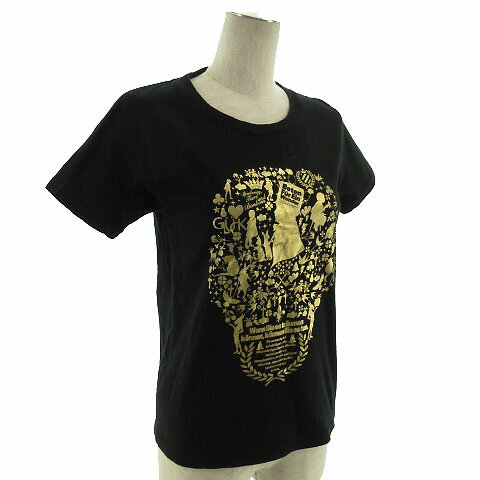 【中古】グラニフ graniph Tシャツ 半袖 丸首 ブラック 黒 ゴールド SS レディース 【ベクトル 古着】 200720 ベクトルプレミアム店