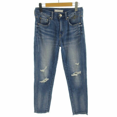 【中古】アントゲージ Antgauge ジーンズ デニム テーパード ダメージ加工 ユーズド加工 スタッズ ストレッチ ブルー 青 SS レディース 【ベクトル 古着】 220904ブランドアントゲージ Antgauge表記サイズSS実寸サ...