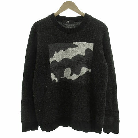 Crew Neck - 【中古】カンビオ CAMBIO ニット セーター 長袖 クルーネック ウール混 ブラック 黒系 グレー M メンズ 【ベクトル 古着】 221003