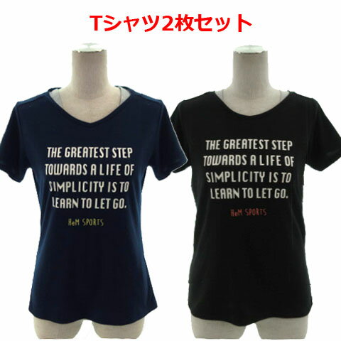 【中古】ヘム Hem Tシャツ2枚セット プリント 半袖 ロゴプリント ネイビー 紺 ブラック 黒 M レディース 【ベクトル 古着】 251020