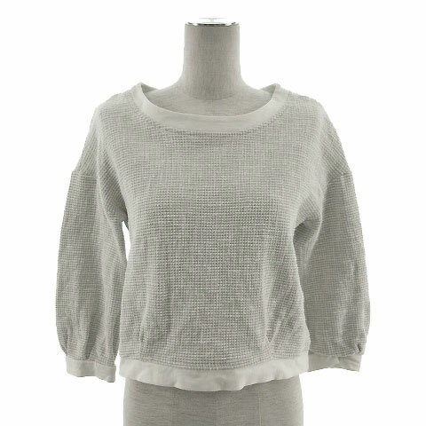 其它 - 【中古】ルカ LUCA カットソー 七分袖 バルーンスリーブ ワッフル地 オフ白 グレー 38 レディース 【ベクトル 古着】 210516