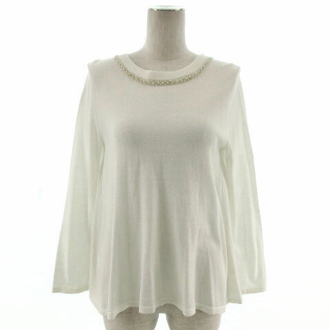 【中古】エニィスィス エニシス anySiS ニット シフォン 切替え 長袖 ビーズ パール オフ白 ホワイト 2 レディース 【ベクトル 古着】 ..