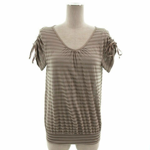 【中古】アンタイトル UNTITLED カットソー 半袖 袖ギャザー絞り ボーダー ブラウン 茶系 ベージュ 2 レディース 【ベクトル 古着】 210323