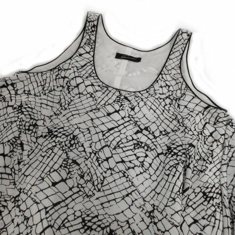 【中古】スタニングルアー STUNNING LURE ワンピース ノースリーブ ひざ丈 日本製 総柄 ホワイト 白 ブラック 黒 F レディース 【ベクトル 古着】 210423