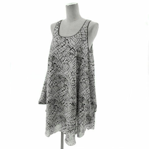 【中古】スタニングルアー STUNNING LURE ワンピース ノースリーブ ひざ丈 日本製 総柄 ホワイト 白 ブラック 黒 F レディース 【ベクトル 古着】 210423