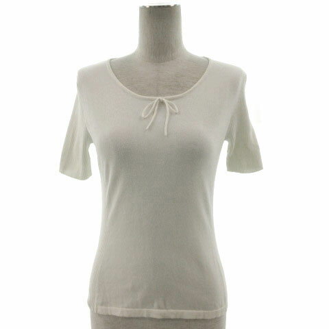 【中古】リフレクト Reflect ニット 半袖 Uネック リボン リブ切替え コットン オフ白 40 レディース 【ベクトル 古着】 221022