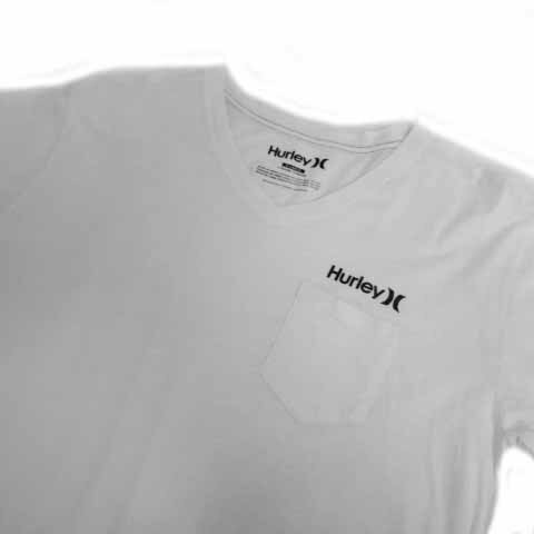 【中古】ハーレー Hurley Tシャツ ポケT 胸ポケ Vネック 半袖 ロゴプリント コットン ホワイト 白 ブラック 黒 XL メンズ 【ベクトル 古着】 230801