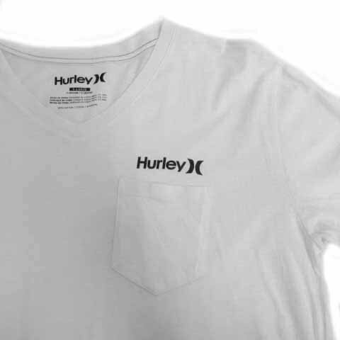 【中古】ハーレー Hurley Tシャツ ポケT 胸ポケ Vネック 半袖 ロゴプリント コットン ホワイト 白 ブラック 黒 XL メンズ 【ベクトル 古着】 230801