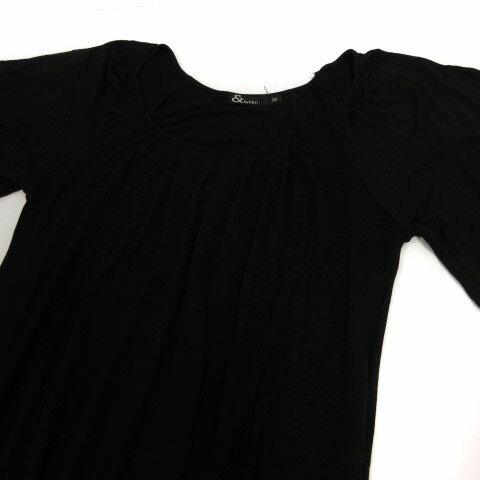 【中古】アンドバイピー&ディー ピンキー&ダイアン & by P&D チュニック Uネック 五分袖 ベルスリーブ シンプル ブラック 黒 38 レディース 【ベクトル 古着】 210901