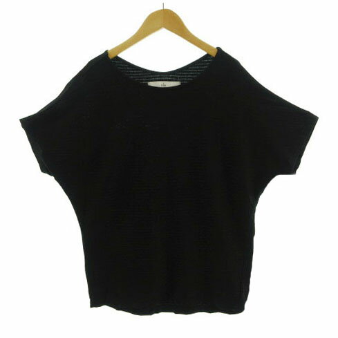 【中古】ティアラ Tiara カットソー ドルマンスリーブ 五分袖 ボーダー コットン混 ブラック 黒 レディース 【ベクトル 古着】 211005