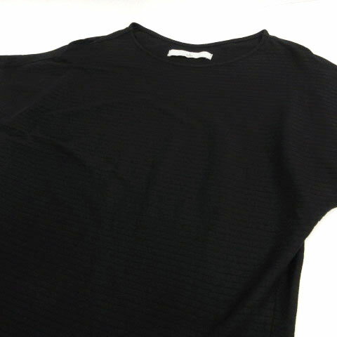 【中古】ティアラ Tiara カットソー ドルマンスリーブ 五分袖 ボーダー コットン混 ブラック 黒 レディース 【ベクトル 古着】 211005