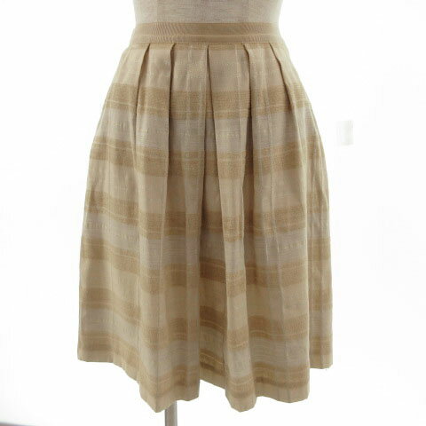 【中古】アンタイトル UNTITLED スカート フレア タック ひざ丈 チェック 日本製 ベージュ1 レディース 【ベクトル 古着】 211022