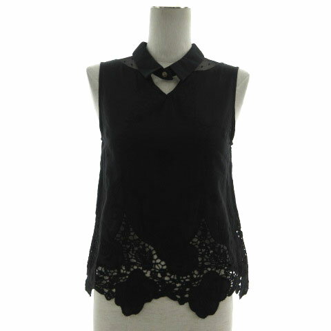 【中古】ココディール COCO DEAL シャツ カットソー レース切替え ノースリーブ プルオーバー コットン混 ブラック 黒 2 レディース 【ベクトル 古着】 240210