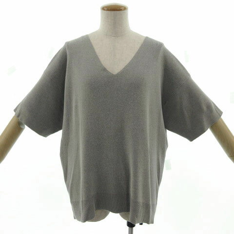 V-Neck - 【中古】ジーナシス JEANASIS ニット Vネック 七分袖 シンプル 無地 グレー F レディース 【ベクトル 古着】 211109