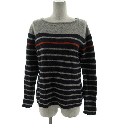 Boat Neck - 【中古】アーバンリサーチ URBAN RESEARCH ニット セーター ボートネック 長袖 ウール ボーダー グレー ネイビー 紺 オレンジ 40 レディース 【ベクトル 古着】 220316
