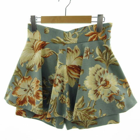 【中古】ロイスクレヨン Lois CRAYON パンツ キュロット ショートパンツ ミニ 花柄 フレア バックリボン ブルー系 青系 イエローベージュ M レディース 【ベクトル 古着】 220129