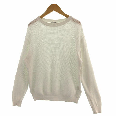 【中古】アバハウス ABAHOUSE ニット 長袖 丸首 シンプル コットン オフ白 46 メンズ 【ベクトル 古着】 220201