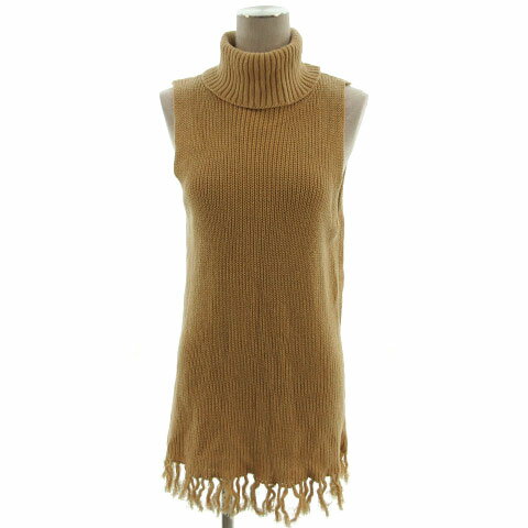 Turtleneck - 【中古】ボンメルスリー BON MERCERIE ニット ノースリーブ タートルネック フリンジ ブラウン系 茶系 ブラウンベージュ 38 レディース 【ベクトル 古着】 220220