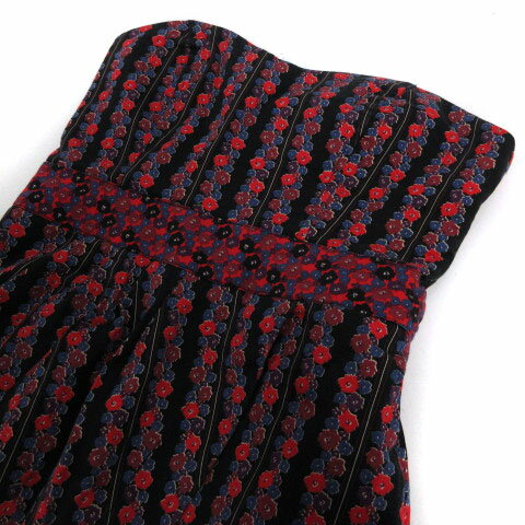 【中古】ザラ トラファルック ZARA Trafaluc ワンピース ベアトップ タイト ミニ 花柄 ブラック 黒 レッド 赤 ブルー 青 パープル 紫 ホワイト 白 S レディース 【ベクトル 古着】 220621