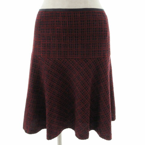 【中古】アンタイトル UNTITLED スカート フレア ひざ丈 立体模様 総柄 エンジ ネイビー 紺 1 レディース 【ベクトル 古着】 220423