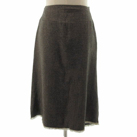 【中古】ロイスクレヨン Lois CRAYON スカート 台形 ミディ丈 フリンジ ウール混 ツイード ブラウン 茶 M レディース 【ベクトル 古着】 220607