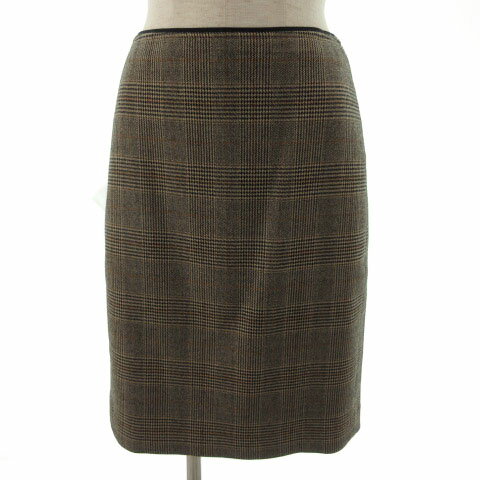【中古】23区 オンワード樫山 スカート タイト ひざ丈 ウール混 グレンチェック ベージュ ブラック 黒 ブラウン 茶 36 レディース 【ベクトル 古着】 220422