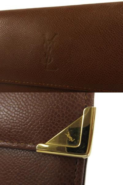 【中古】イヴサンローラン YVES SAINT LAURENT 財布 三つ折り財布 ロゴ型押し レザー ブラウン 茶 ゴールド レディース 【ベクトル 古着】 220610