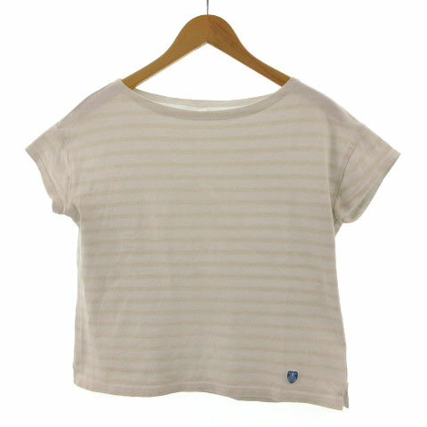 【中古】オーチバル ORCIVAL オーシバル カットソー 半袖 裾スリット ボーダー ベージュ オフ白 レディース 【ベクトル 古着】 220423