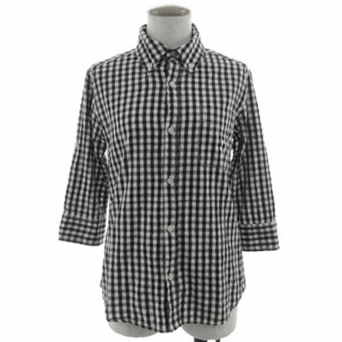 【中古】アズールバイマウジー AZUL by moussy シャツ ボタンダウン 七分袖 袖ロールアップ コットン ギンガムチェック ブラック 黒 ホワイト 白 S レディース 【ベクトル 古着】 240827