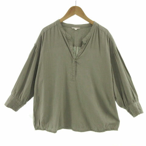 【中古】スタディオクリップ Studio Clip シャツ ノーカラー 長袖 プルオーバー リネン混 カーキ L レディース 【ベクトル 古着】 220729