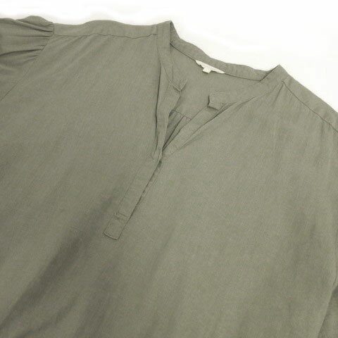 【中古】スタディオクリップ Studio Clip シャツ ノーカラー 長袖 プルオーバー リネン混 カーキ L レディース 【ベクトル 古着】 220729