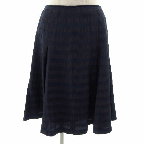 【中古】23区 オンワード樫山 スカート ミディ丈 フレア シャイニー 日本製 ボーダー 切替え ネイビー 紺 38 レディース 【ベクトル 古着】 221004