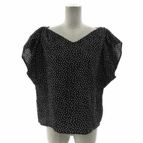 【中古】テチチ Te chichi カットソー シアサッカー フレンチスリーブ ボックスシルエット ドット ブラック 黒 ホワイト 白 フリー レディース 【ベクトル 古着】 221015