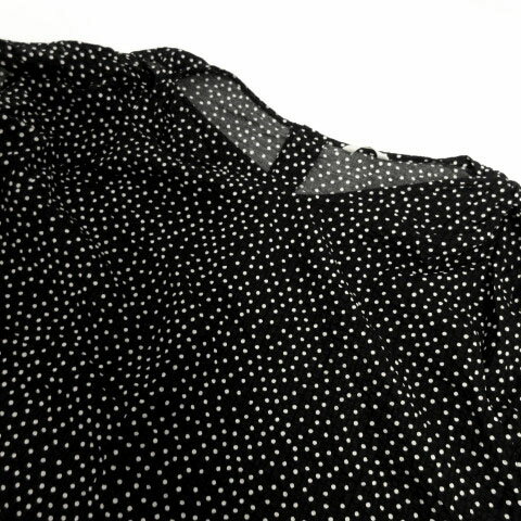 【中古】テチチ Te chichi カットソー シアサッカー フレンチスリーブ ボックスシルエット ドット ブラック 黒 ホワイト 白 フリー レディース 【ベクトル 古着】 221015