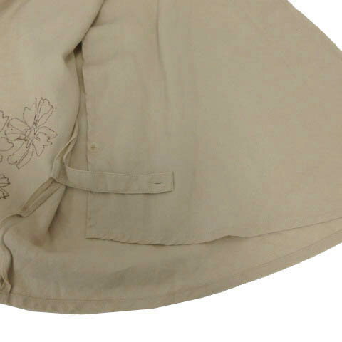 【中古】エディーバウアー EDDIE BAUER スカート ストレート ラップスカート ミディ丈 リボン 花柄刺繍 リネン100％ ベージュ 2 レディース 【ベクトル 古着】 230401