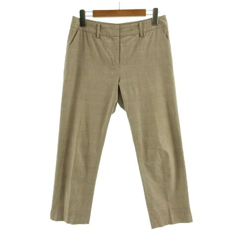 Capri Pants - 【中古】トラサルディ TRUSSARDI パンツ テーパード 裾スリット グレンチェック ブラウン 茶 オフ白 38 レディース 【ベクトル 古着】 230408