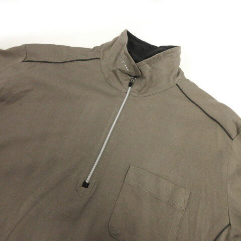 【中古】ヒールクリーク HealCreek カットソー ハイネック ハーフジップ ロゴ コットン 日本製 カーキ系 グレーカーキ 52 大きいサイズ メンズ 【ベクトル 古着】 230218